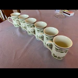 Set of 6 Vintage Christmas Holly Porcelain Mugs, by Konitz Royal Limited
